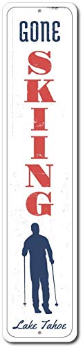 Aubrey Hammond Vertikales Schild mit Aufschrift "Gone Skiing", personalisiertes Ski-Ortsschild, Metall-Aluminium-Straßenschild, 10 x 40 cm von Aubrey Hammond