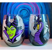 Maleficent Und Drachen Inspiriertes Weinglas Set von AubreysGlassBeyond