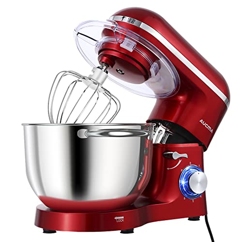 Aucma Stand Mixer,6.5-QT 660W 6-Speed Tilt-Head Food Mixer, Kitchen Electric Mixer with Dough Hook, Wire Whip & Beater 2 Layer Red Painting (6.5QT, Red) von Aucma