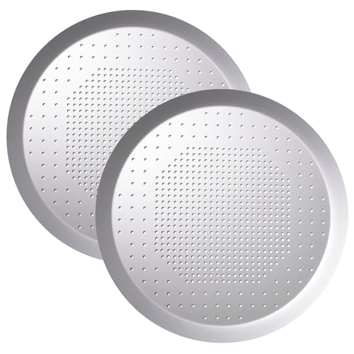 Auddemg 2er Set Pizza Backblech Rund Ø29,5cm mit eloxierter Antihaftbeschichtung - Dicke Aluminiumlegierung für gleichmäßiges Backen - Pizza Ofenblech 1,5cm Höhe (Silber) von Auddemg