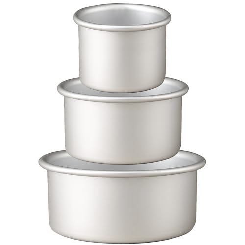 Auddemg Kuchenform Rund Extra Hoch, 3-Teil-Set (Ø 10/15/20 cm), Hochwertige runde Backform aus eloxiertem Aluminium mit abnehmbarem Boden, Silber von Auddemg