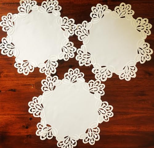 Aude Home Tischdecke Bestickt 30cm rund weiß 3er Packung (30cm rund) von Aude Home