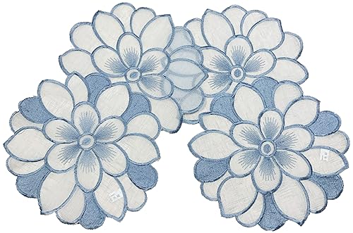 Deckchen 2er Packung Tischdecken Bestickt, 30x45cm oval, Organza, Blau von Aude Home