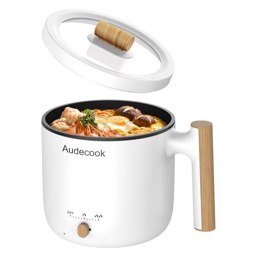 Audecook Elektrische Hot Pot, 1.8L Tragbare Mini Antihaft Multikocher, Schneller Ramen Kocher, Travel Electric Bratpfanne mit Duale Leistungssteuerung für Steak/Nudeln/Suppe/Ei/Hafer von Audecook