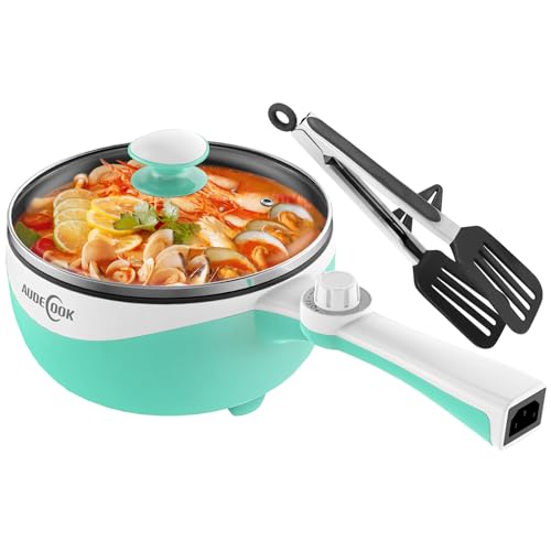 Audecook Electric Pot, 1.7L Elektrische Bratpfanne Travel Portable Pot, Mini Electric Skillet for Dorm Non-Stick Coating, Hot Pot Electric Perfect for Ramen/Steak/Egg/Fry/Soup/Oatmeal(Grün) von Audecook