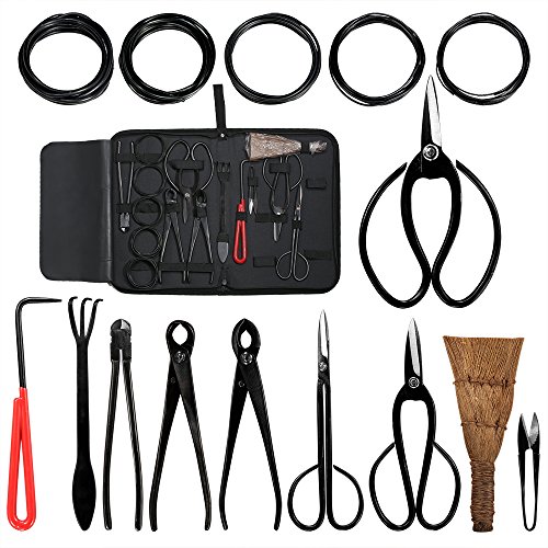 Audeuk Bonsai-Werkzeug-Kit 100-teiliges Set Carbonstahl, inkl. Cutter, Schere & Draht, Gartenwerkzeuge, Nylontasche von Audeuk