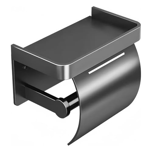 Toilettenpapierhalter Ohne Bohren, Edelstahl Klopapierhalter Ohne Bohren Wird Mit Deckel Geliefert, Klopapierhalter Mit Ablage, Selbstklebend Klorollenhalter Wandmontage(Grau) von Audio frequency%