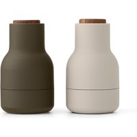Audo - Bottle Grinder Mühle Small, H 11.5 cm, Walnuss / hunting green / beige (2er-Set) von Audo