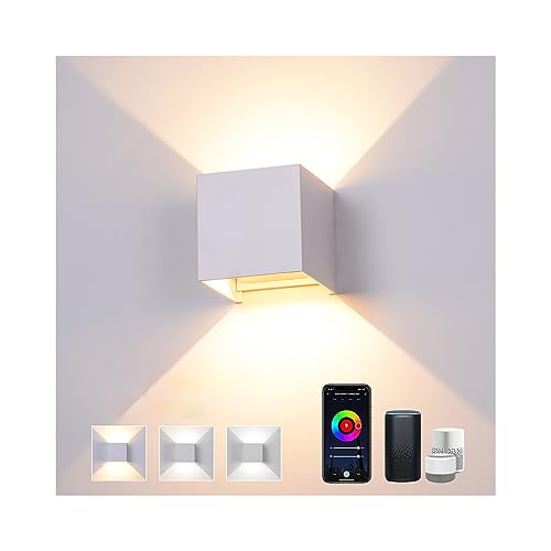 LED Wandleuchte Innen Alexa Lampe Smart Home Wandlampe Dimmbar 3000K-6000K Steuerbar via App Außenlampe Wasserdicht Mit Einstellbar Abstrahlwinkel LED Wandbeleuchtung Innen & Außen -Weiß von Audor