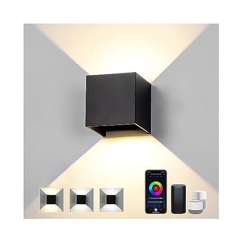 6W LED Wandleuchte Innen Alexa Lampe Smart Home Wandlampe Dimmbar Steuerbar via App Außenlampe Wasserdicht Mit Einstellbar Abstrahlwinkel LED Wandbeleuchtung Innen & Außen -Schwarz von Audor