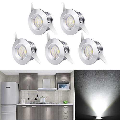 Audor Kleine Einbaustrahler Led Mini Set 5er, 3W LED Deckenstrahler Schwenkbar COB Deckenspots Einbauleuchte Aluminium Spots LED Set Kaltweiss für Weinschrank/Schrank/Küche/Wohnzimmer-Silber von Audor