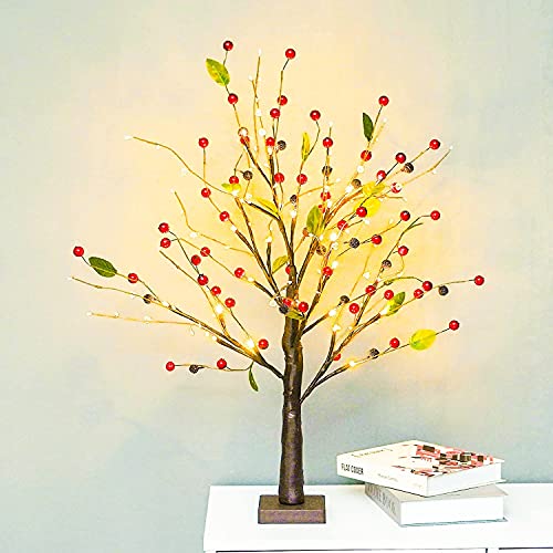 LED Baum Licht Innen 50cm 24 LEDs Baumlicht Batteriebetriebenes Schreibtischlampe Warmweiß, Weihnachtsdeko Rote Obstbaumlicht Tischlampe Lichterkette für Weihnachten Erntedankfest Innen Deko Ostern von Audor