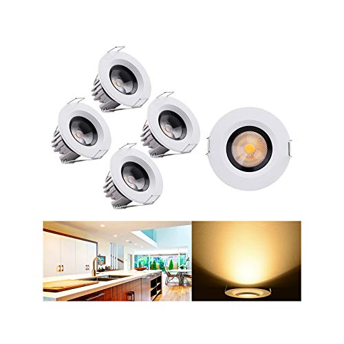 LED Einbaustrahler Set, Audor 5X 3W LED Deckenstrahler Schwenkbar COB Deckenspots Mini Klein Einbauleuchte Aluminium Spots LED Set für Weinschrank/Schrank/Küche/Wohnzimmer -Warmweiß von Audor