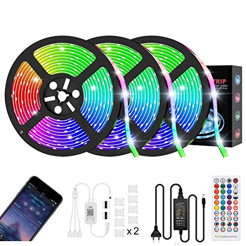 LED Strip 15m IP65 Wasserdicht Audor RGB LED Streifen Kit 16 Millionen Farben LED Lichterkette Musik Sync LED Leiste, 5050 Lichtband Deko für Wohnzimmer Party Garten Weihnachten (15m) von Audor