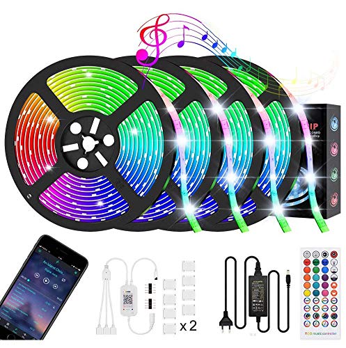 Audor LED Strip 20m IP65 Wasserdicht RGB LED Streifen Kit 16 Millionen Farben LED Lichterkette Musik Sync Leiste, 5050 Lichtband Deko für Wohnzimmer Schlafzimmer Party Weihnachten (20m) von Audor