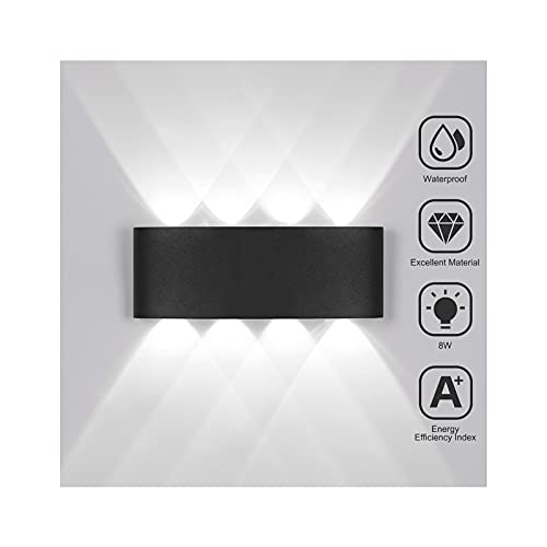 LED Wandleuchte Aussen 8W Wandleuchte Innen Außenleuchte Wasserdicht IP65 Außenlampe Modern Up Down Aluminium LED Außenwandleuchte Innen & Außen Kaltweiss Wandlampe Innen Wohnzimmer -Schwarz von Audor