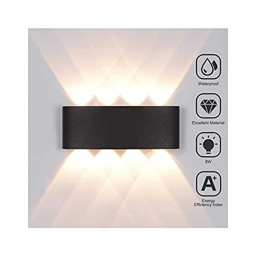 LED Wandleuchte Aussen 8W Wandleuchte Innen Außenleuchte Wasserdicht IP65 Außenlampe Modern Up Down Aluminium LED Wandbeleuchtung Innen & Außen Warmweiß Wandlampe Innen Wohnzimmer -Schwarz von Audor