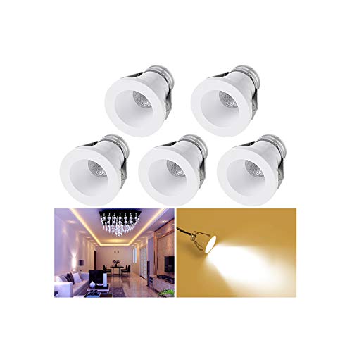 Mini Klein Einbaustrahler LED Set 5er, Audor 1W LED Deckenstrahler Schwenkbar COB Deckenspots Einbauleuchte Aluminium Spots LED Set Warmweiß für Weinschrank/Schrank/Küche/Wohnzimmer von Audor