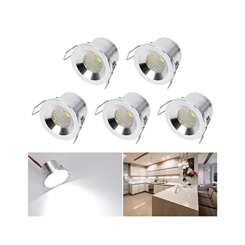 Audor Mini Klein Einbaustrahler LED Set 5er, 3W LED Deckenstrahler COB Deckenspots Einbauleuchte Led Aluminium Spots LED Set Kaltweiss für Weinschrank/Schrank/Küche/Wohnzimmer von Audor