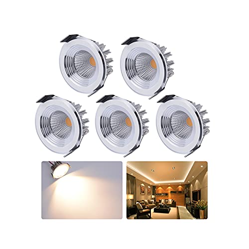 Audor Mini LED Einbaustrahler Klein Set 5er, 3W LED Deckenstrahler COB Deckenspots Einbauleuchte Led Aluminium Spots LED Set Warmweiß für Weinschrank/Schrank/Küche/Wohnzimmer von Audor