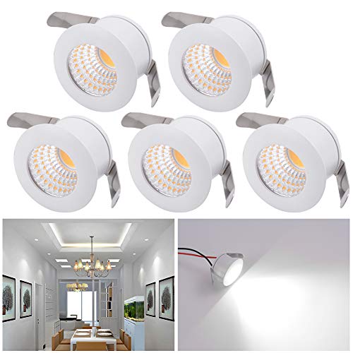 Audor Mini LED Einbaustrahler Set 5er, 3W LED Deckenstrahler COB Deckenspots Einbauleuchte Aluminium Spots LED Set Kaltweiss für Weinschrank/Schrank/Küche/Wohnzimmer[Energieklasse A++] von Audor