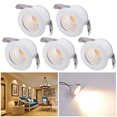 Audor Mini LED Einbaustrahler Set 5er, 3W LED Deckenstrahler COB Deckenspots Einbauleuchte Aluminium Spots LED Set Warmweiß für Weinschrank/Schrank/Küche/Wohnzimmer von Audor