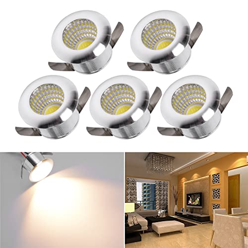 Audor Mini LED Einbaustrahler Set 5er, 3W LED Deckenstrahler COB Deckenspots Einbauleuchte Aluminium Spots LED Set Warmweiß für Weinschrank/Schrank/Küche/Wohnzimmer von Audor