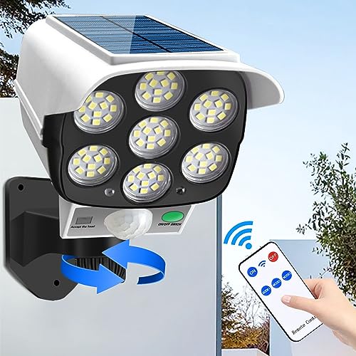 Solarlampen für Außen mit Bewegungsmelder Aussen Batterie, LED Strahler mit Fernbedienung 3 Modi Außenlampe 77 LEDS Solarleuchten 180° Solar Wandleuchte Wasserdicht IP65 Außenleuchte für Garten Garage von Audor