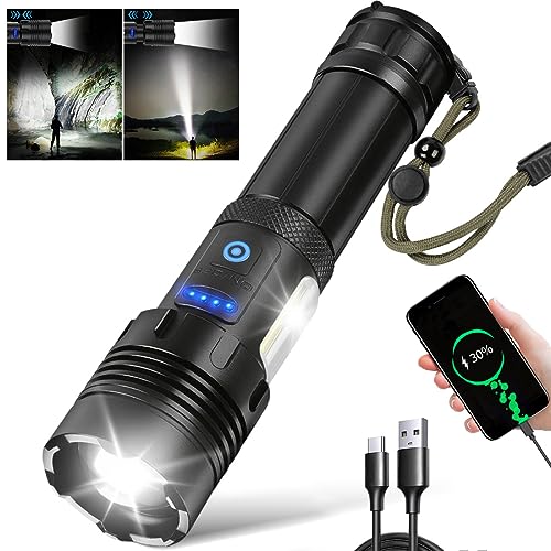 Taschenlampe Led 10000 Lumen, LED Taschenlampe Extrem Hell mit COB Arbeitsleuchte Taschenlampe Led Aufladbar Wasserdicht 7 Modi Zoombar Taktische Taschenlampe für Camping Notfall Ausrüstung Wandern von Audor