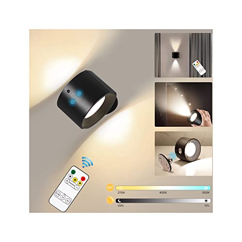 AKKU Wandleuchte Innen 2-in-1, LED Nachtlicht und Leselampe mit 3 Farbmodi, 360° drehbar, USB Aufladbar, Touch Control, Stufenlose Helligkeit Wandbeleuchtung für Schlafzimmer Flur von Audor