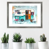 Camper Kunstdruck . Vintage Camper. Wohndekor. Bild. Flamingo Kunst von AudreyMartinArt