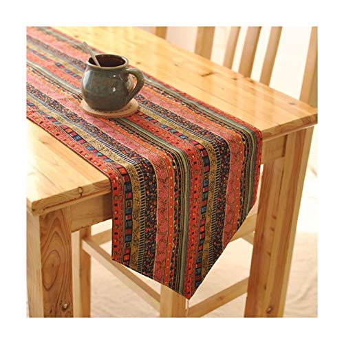 AueDsa Tischläufer Urlaub 30x220CM,Leinen Baumwolle Tischläufer Dekorativ Vintage Muster mit Quaste Rotbraun von AueDsa