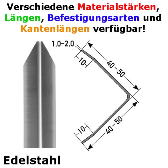 Auer Bau- & Montageprofile Frontera B 40-50 mm Eckschutzwinkel Dreifach Gekantet Edelstahl von Auer Metallprofile