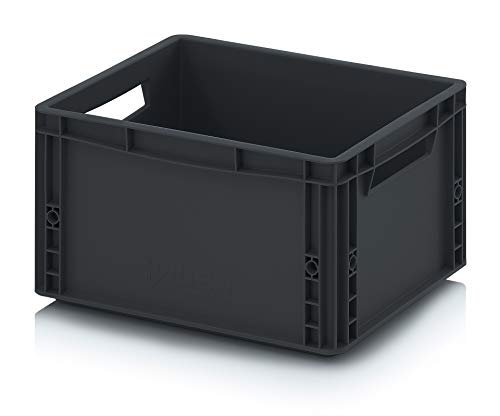 Eurobehälter EG 43/22 von Auer Kunststoffbox 40x30x22cm Griffe offen | Transportbehälter 20L Lagerbox Schwarz stapelbar | Lebensmittelbehälter Materialbox Campingbox von Auer Packaging