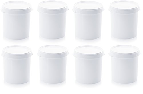 8X Eimer 30l mit Deckel * Hobbock ohne Bügel * lebensmittelecht * 30 Liter * weiß * Kunststoffeimer, 8er Set 8X Eimer 30l mit Deckel * Hobbock ohne Bügel * lebensmittelecht * 30 Liter * weiß * Kunststoffeimer, 8er Set von Auer Packaging