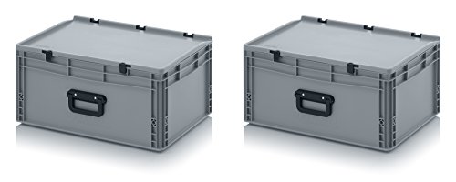 Auer Packaging 2x Eurobehälter 60 x 40 x 28,5 mit Scharnierdeckel und Griff (Tragegriff, Klappgriff) inkl. gratis Zollstock, 2er Set von Auer Packaging