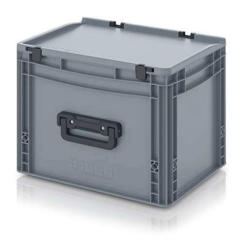 Eurobehälter 40x30x33,5 mit Scharnierdeckel und Klappgriff * Deckel Griff 40 x 30 x 33,5 Koffer von Auer Packaging