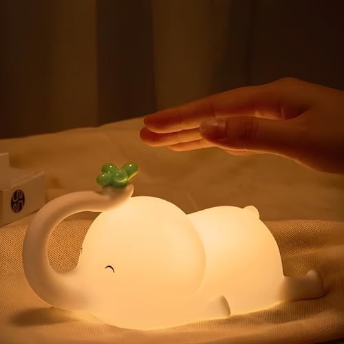 Nachtlicht Kinder, Elefant Nachtlicht Baby Stilllicht Dimmbar, Silikon Touch Nachttischlampe Kinder Mit Timer, USB Aufladbare, Baby Geschenk Junge Mädchen, Nachtlicht Kinderzimmer Deko von Auezona