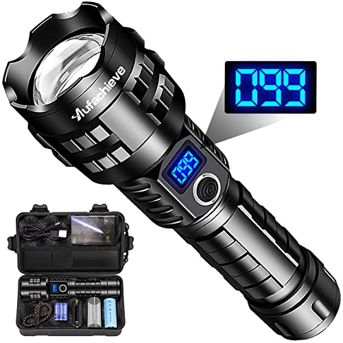 Taschenlampe LED 15000 Lumen, Batteriebetrieben USB Aufladbar, XHP70.2 LED Taschenlampe Extrem Hell, Taktische Mit Holster, Wasserdicht 5 Lichtmodi Taschenlampen von Aufachieve