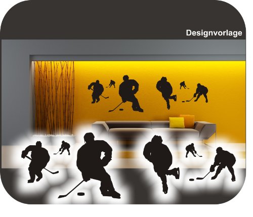 6 Eishockeyspieler I Eishockey I Puck I Wandtattoo !! bei jeder Größe Beschreibung lesen bitte !! verschiedene Größen und 27 Farben (ca.95 cm x 30,5 cm) von Aufkleber2009