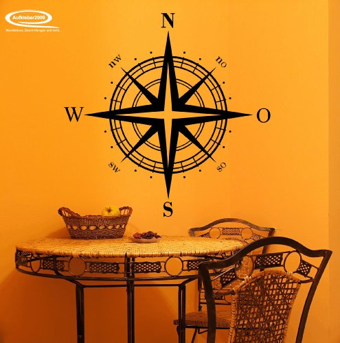 Kompass als Wandtattoo oder Autoaufkleber in 27 Farben und versch. Gr. - ca. 48 x 48 cm (bxh) - SCHWARZ von Aufkleber2009