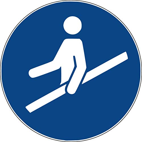 10 Aufkleber Handlauf benutzen Aufkleber (10 Stück) 95mm vorgestanzt, selbstklebend, Schild überkleben, Gebotszeichen Warnzeichen Brücke M012 Arbeitsschutz Aufkleber von Aufklebo von Aufklebo