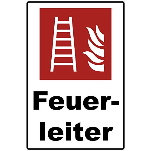 Schild Feuerleiter Schild Brandschutzzeichen rot 30 x 20 x 0,3 cm Hartschaumplatte von Aufklebo