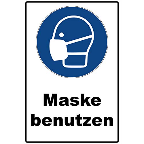 Schild Maske benutzen Schild Gebotszeichen blau 30 x 20 x 0,3 cm Hartschaumplatte von Aufklebo
