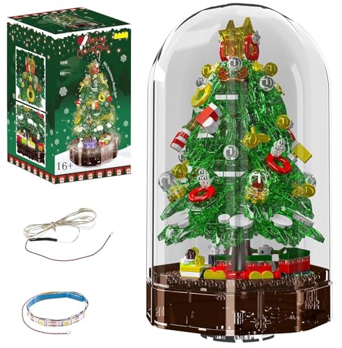 Weihnachtsbaum Modell mit Licht und Musik für Weihnachten 2024, 688 Teile Klemmbausteine Weihnachtsbaum Bausatz mit Vitrine, Klemmbausteine Weihnachten 2024 von Auforua