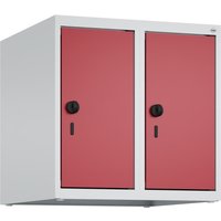 C+P Aufsatzschrank für Kleiderspind Serie Classic PLUS, 2 Abteile Breite 250 mm, lichtgrau, rubinrot, für Vorhängeschloss von C+P