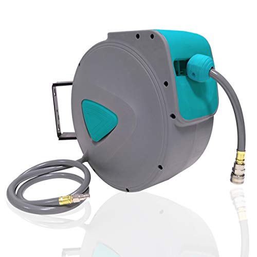 AUFUN 20m Druckluftschlauch Aufroller automatisch 1/4'' Anschluss - Schlauchtrommel Schlauchaufroller-trommel mit Schnellkupplung und Arretierkugel für Autoreparaturstationen usw von AufuN