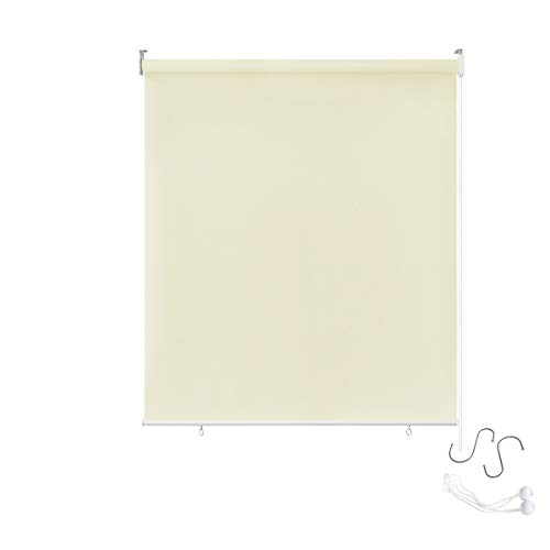 AUFUN Außenrollo Balkon Outdoor Rollo Wetterfest 100 x 140 cm Outdoorrollo Sonnenschutz Balkonrollo UV Schutz, Reflektierende Thermofunktion für Fenster & Türen, Beige von AufuN