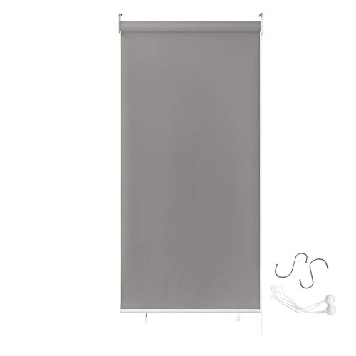 AufuN Außenrollo Balkon Outdoor Rollo Wetterfest 100 x 240 cm Outdoorrollo Sonnenschutz Balkonrollo UV Schutz, Reflektierende Thermofunktion für Fenster & Türen, Grau von AufuN