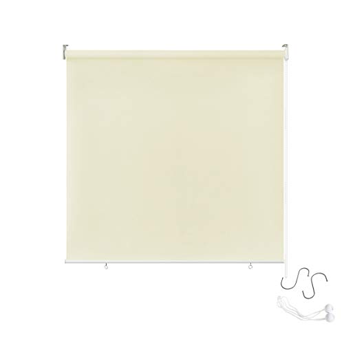 AUFUN Außenrollo Balkon Outdoor Rollo Wetterfest 140 x 140 cm Outdoorrollo Sonnenschutz Balkonrollo UV Schutz, Reflektierende Thermofunktion für Fenster & Türen, Beige von AufuN